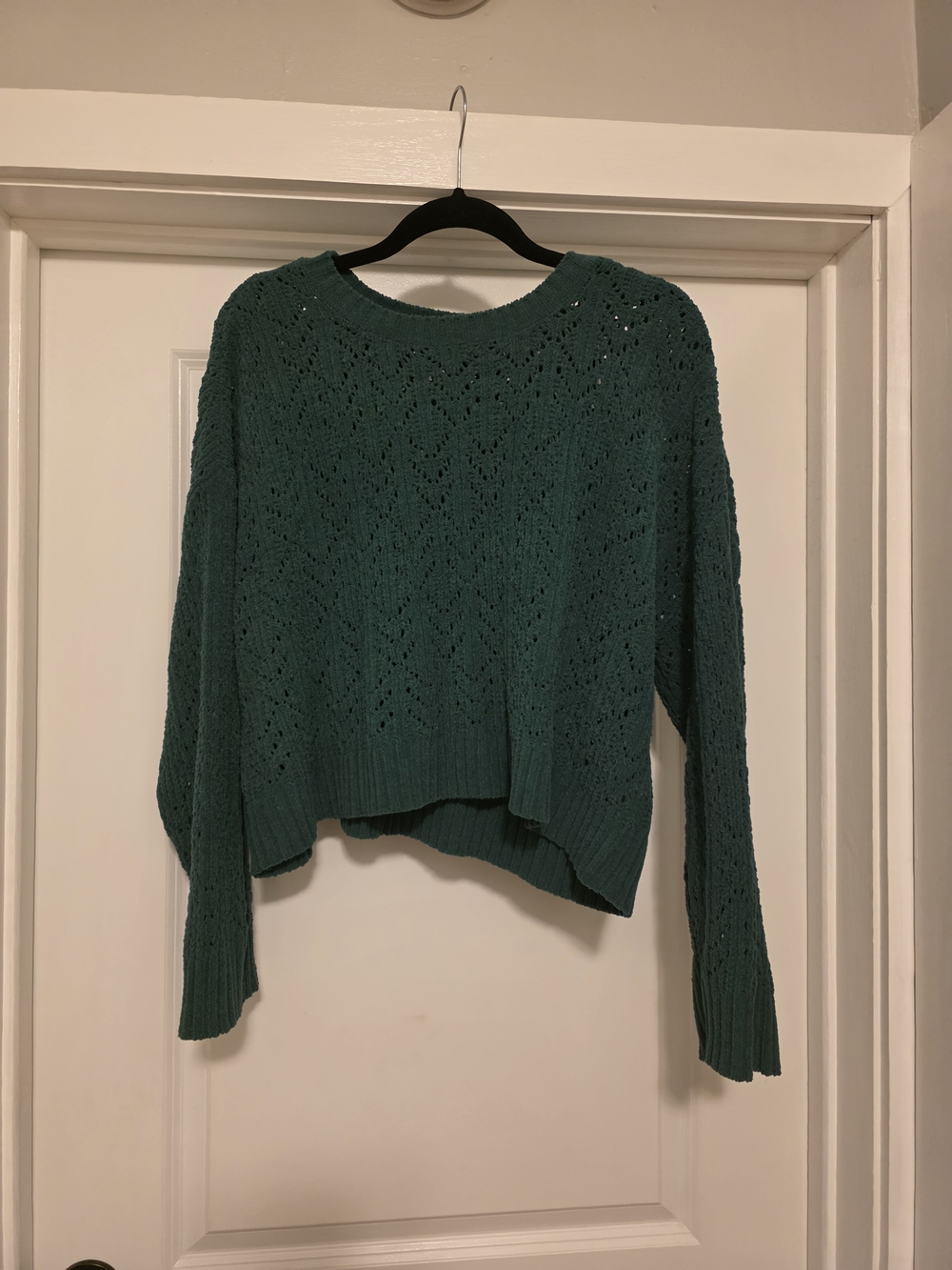 American Eagle Outfitters Teal Open-Knit Crewneck Sweater